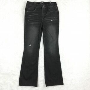 Mac And Me Womens Jeans Boot Cut Flare Black Denim Distressed Mid Rise Stretch 8